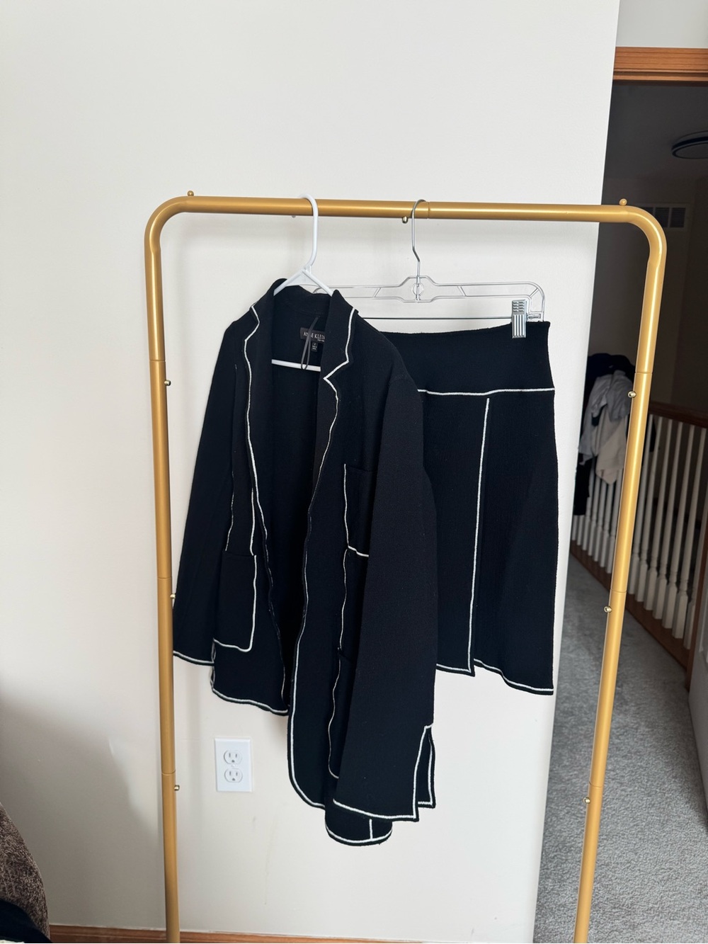 Anne Klein Black Blazer & Skirt Set with White Piping
